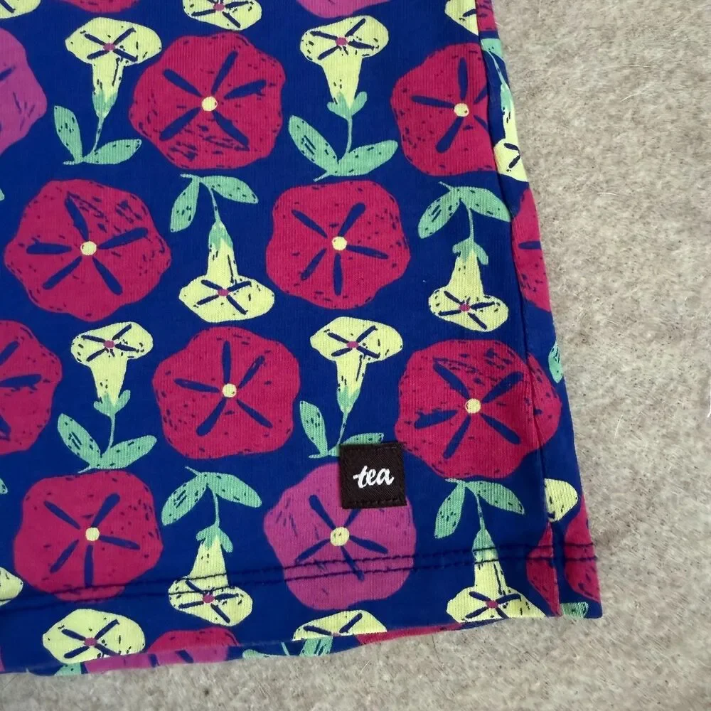 Tea Collection dress girls 2T blue pink floral cap sleeve cotton knit casual